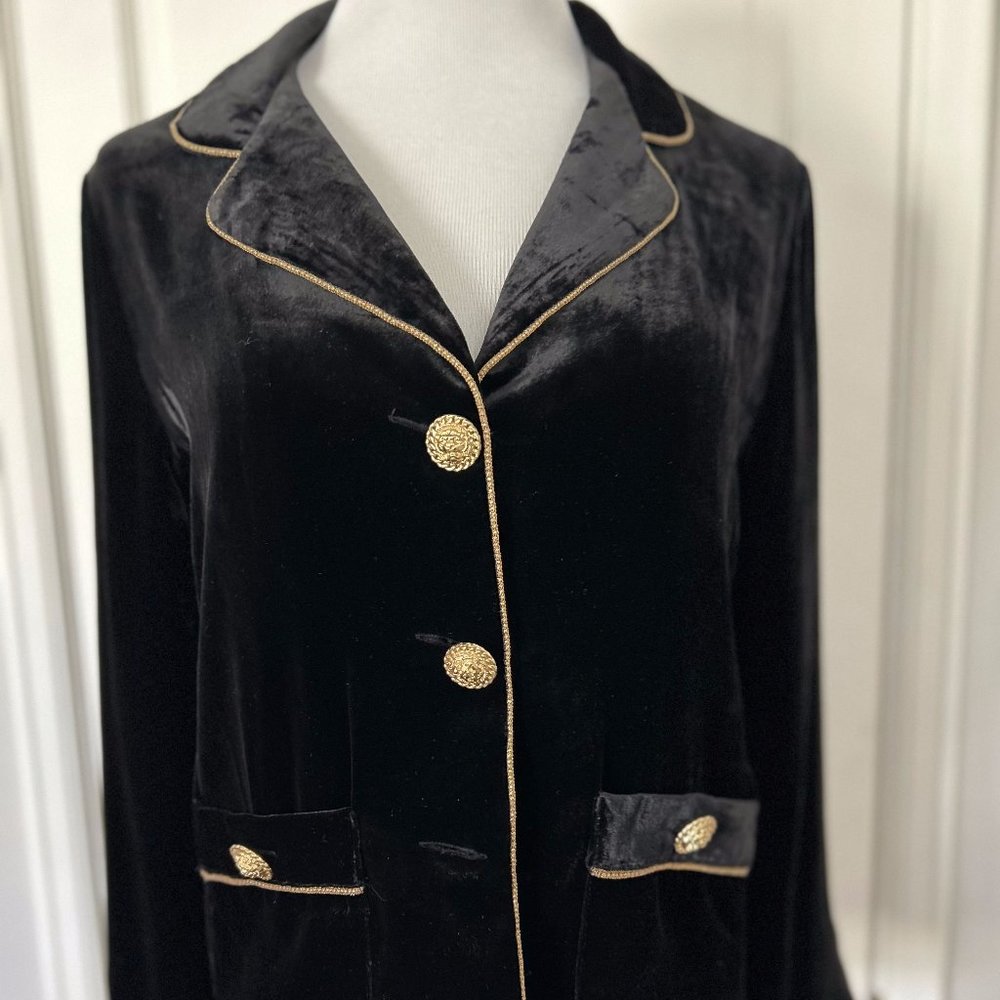 The Kooples Black Velvet Blazer with Gold Trim